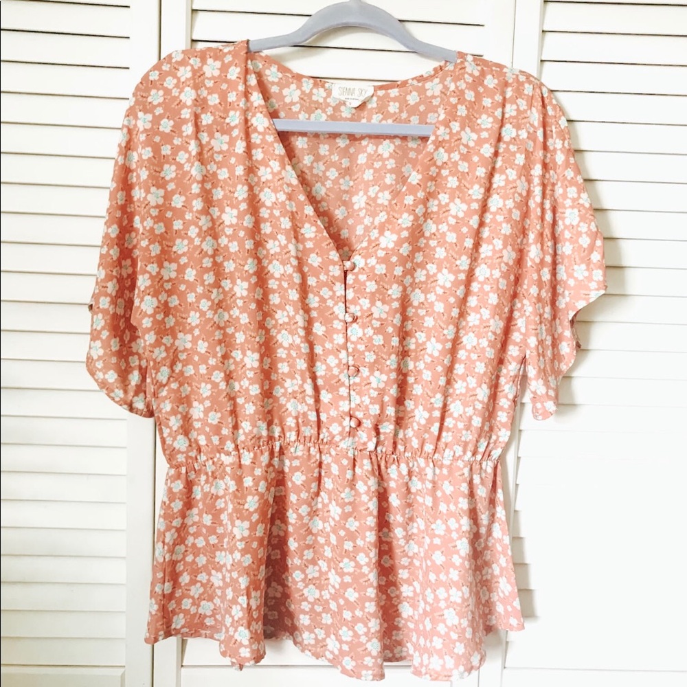 SOLD Sienna Sky Floral Button Down Top